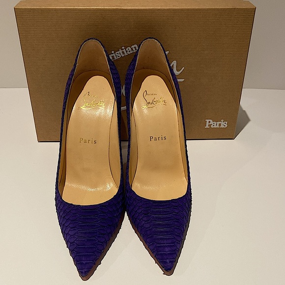 Christian Louboutin Décolleté 554 100 Watersnake Nabuck Purple Pop - Picture 2 of 11